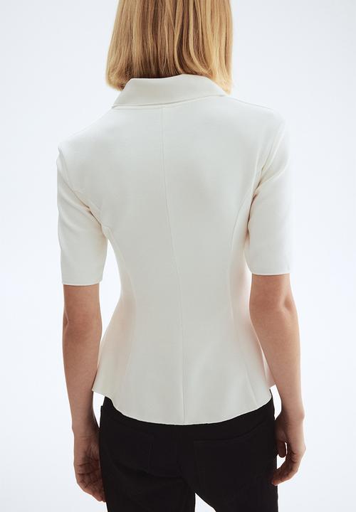 H&M - Collared interlock top - white