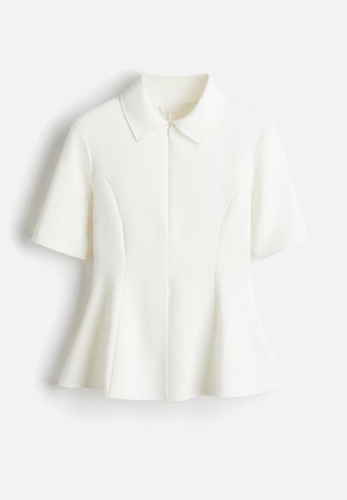 H&M - Collared interlock top - white