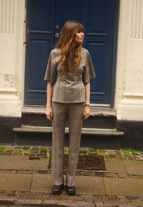 H&M - Waisted top - dark brown/checked