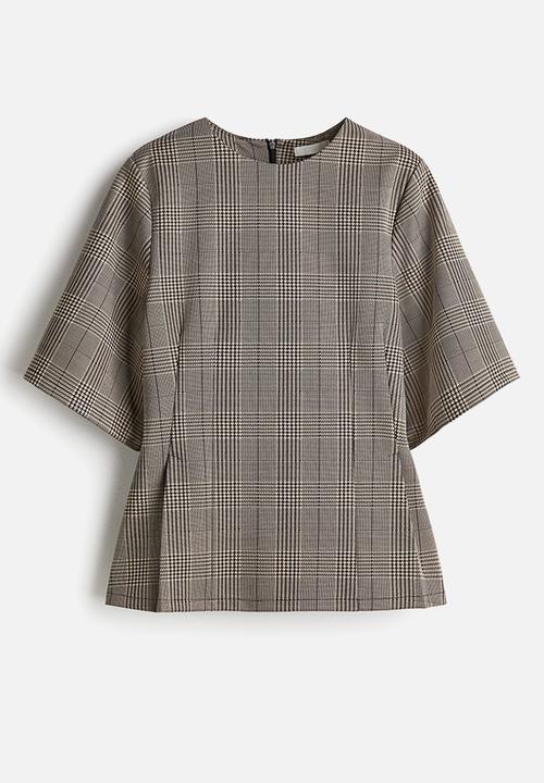 H&M - Waisted top - dark brown/checked