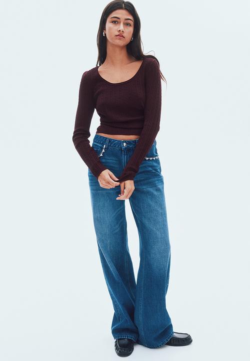 H&M - Cable-knit jumper - dark burgundy 