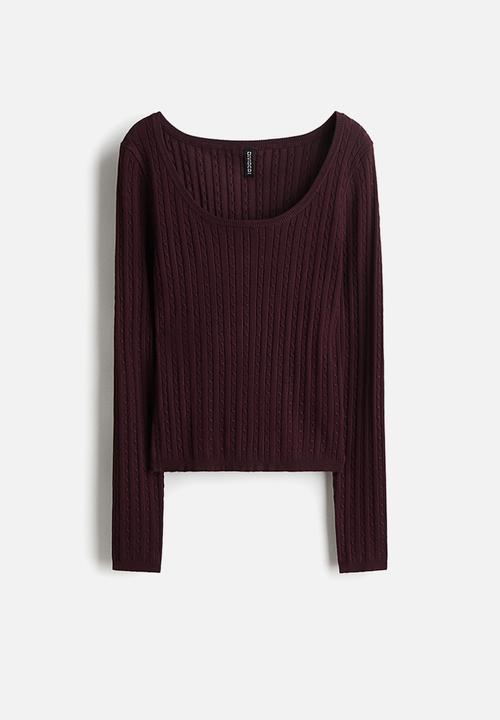 H&M - Cable-knit jumper - dark burgundy 