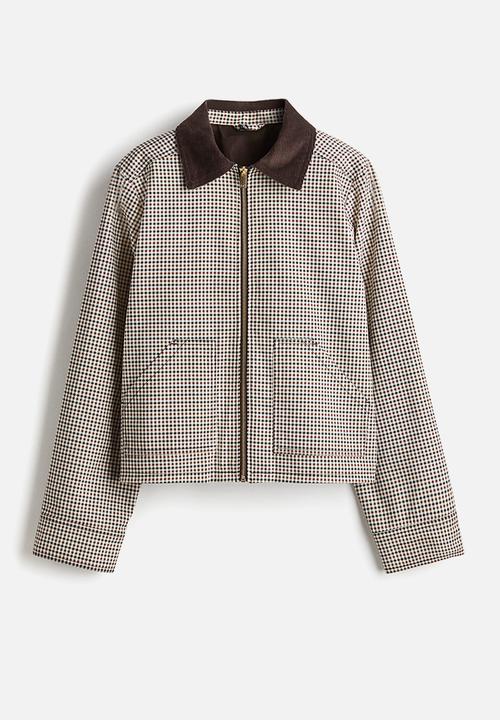 H&M - Corduroy-collar twill jacket - beige/checked
