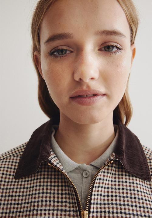 H&M - Corduroy-collar twill jacket - beige/checked