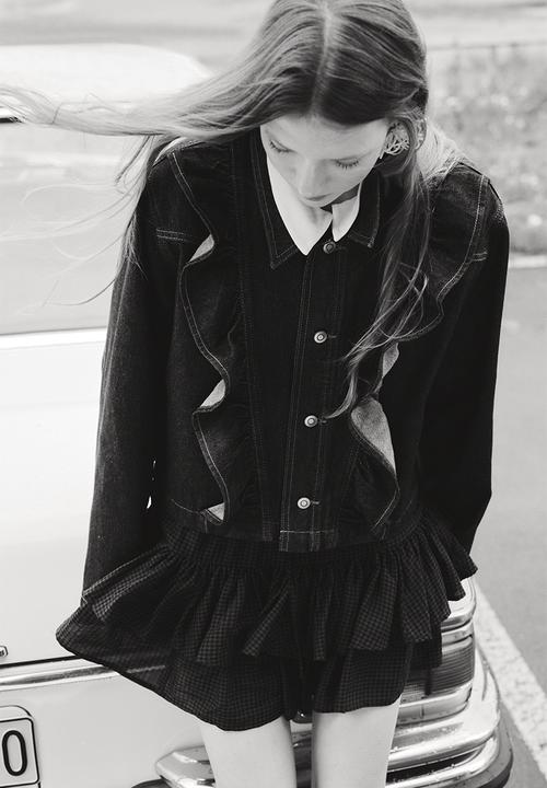 H&M - Frill-trimmed denim jacket - dark denim blue