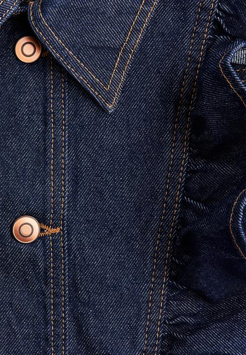 H&M - Frill-trimmed denim jacket - dark denim blue