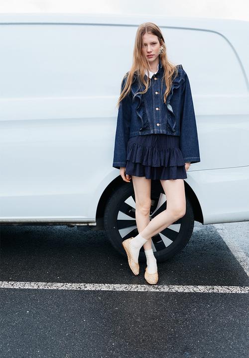 H&M - Frill-trimmed denim jacket - dark denim blue
