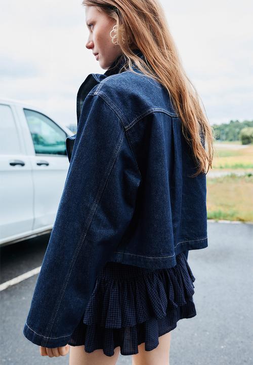 H&M - Frill-trimmed denim jacket - dark denim blue