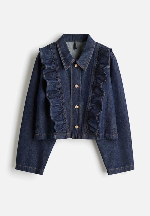 H&M - Frill-trimmed denim jacket - dark denim blue