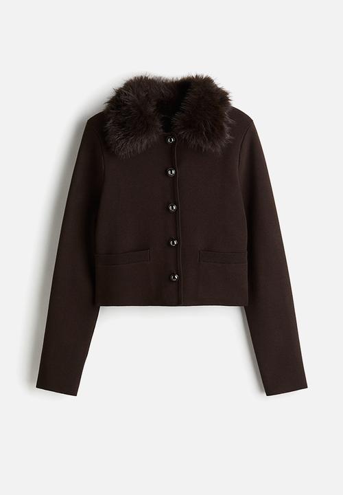 H&M - Fine-knit collared cardigan - dark brown