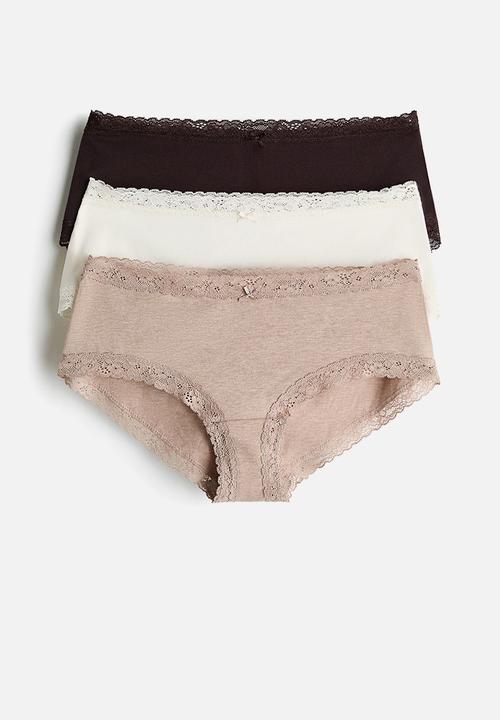 H&M - 3-pack lace-trimmed hipster briefs - mole