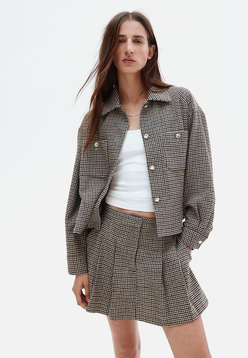 Oversized jacket - light beige dogtooth pattern - 1297462003