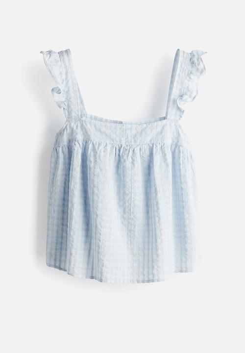 H&M - Cotton seersucker top - light blue checked