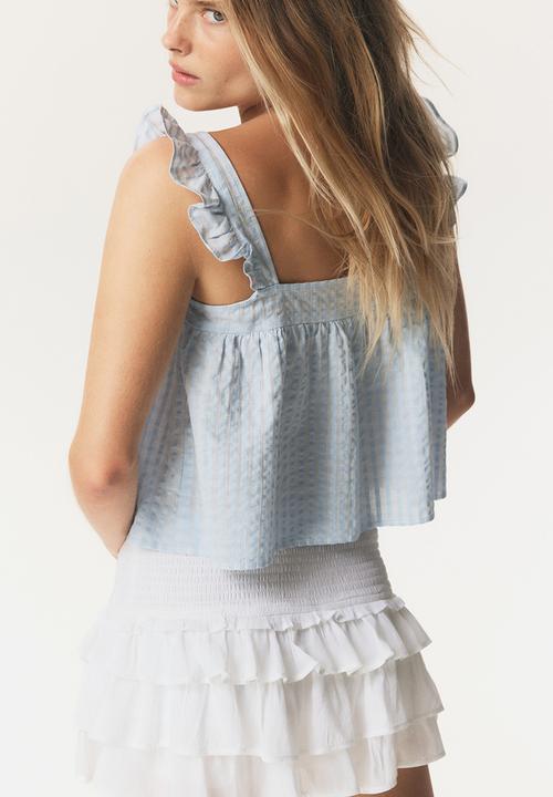 H&M - Cotton seersucker top - light blue checked