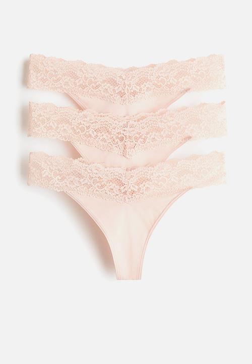H&M - 3-Pack microfibre and lace thong briefs - light peach pink