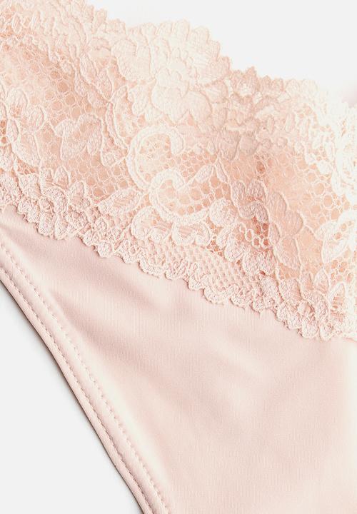H&M - 3-Pack microfibre and lace thong briefs - light peach pink