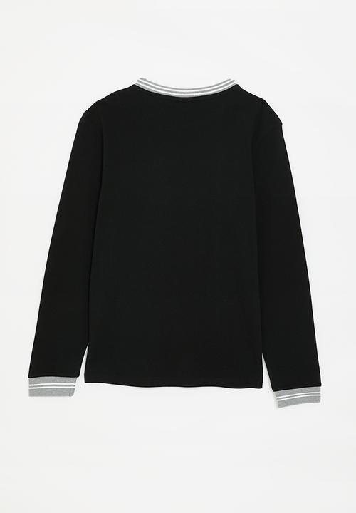 POLO - BOYS KYLE EMBROIDERED PIQUE LS TEE - BLACK