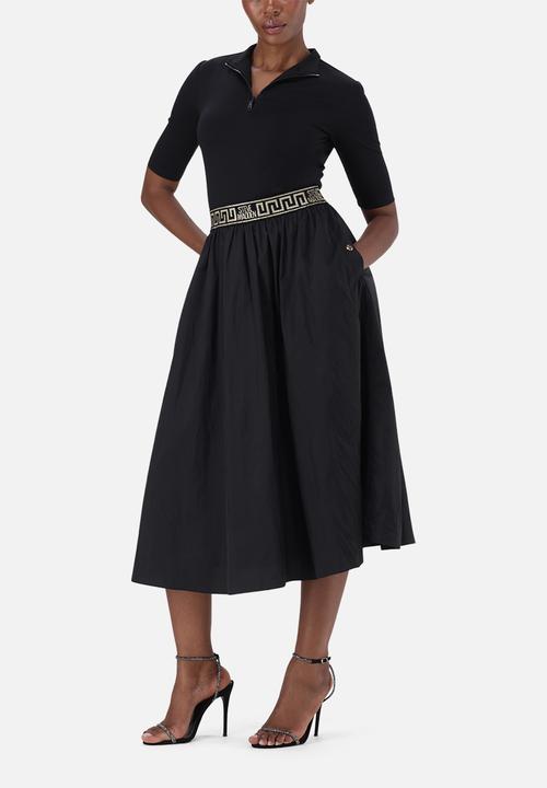 Steve Madden - Ladies india  fit & flare 1/4 zip midi dress - black
