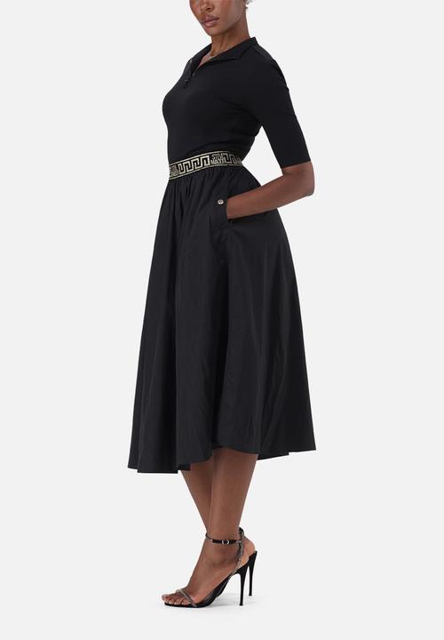 Ladies india fit & flare 1/4 zip midi dress - black