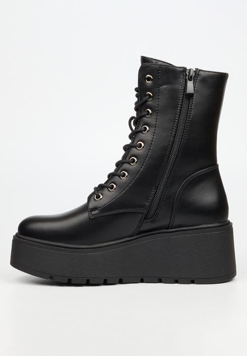 Rock & Co - Stigma 2 wedge lace up ankle boot - black