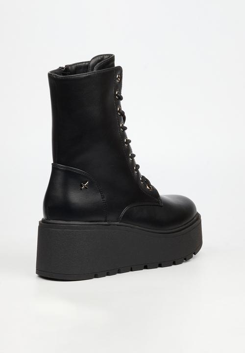 Rock & Co - Stigma 2 wedge lace up ankle boot - black