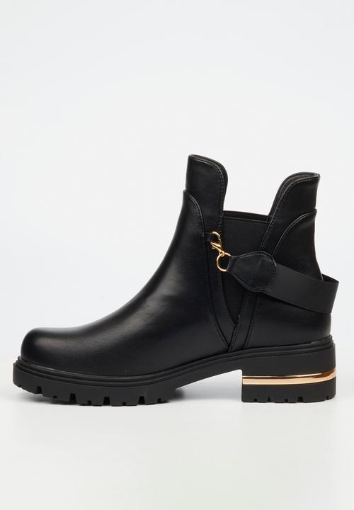 Miss Black - Vadar 5 back strap chunky ankle boot - black