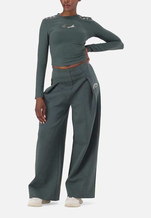Steve Madden - Ladies riley long sleeve top with poppers  - dark sage