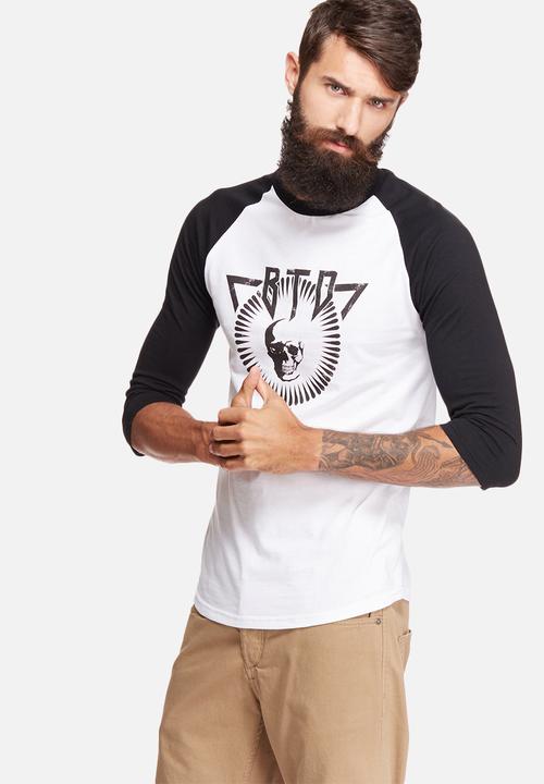 basicthread - 3/4 Graphic raglan tee - black & white 