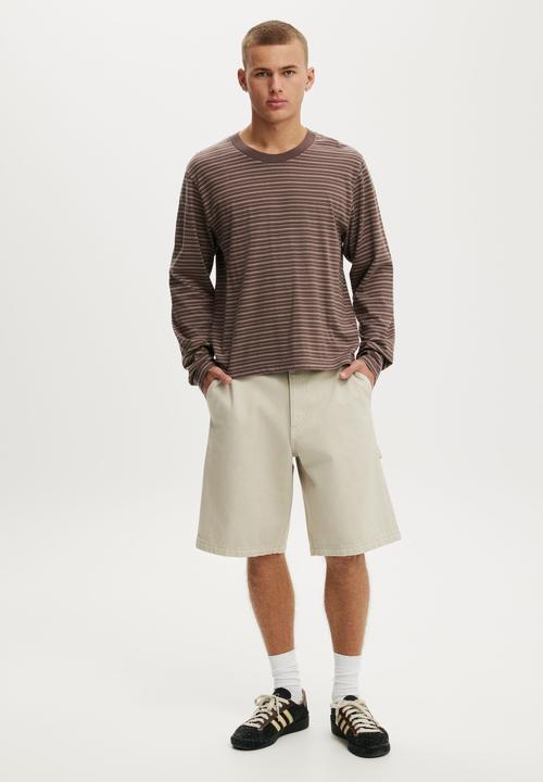 Cotton On - Cropped Fit Long Sleeve - Brown Stripe
