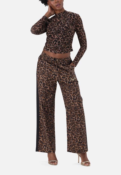 Steve Madden - Ladies alora leopard print mesh top - brown/chocolate