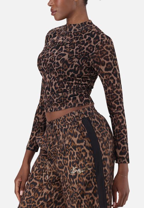 Steve Madden - Ladies alora leopard print mesh top - brown/chocolate