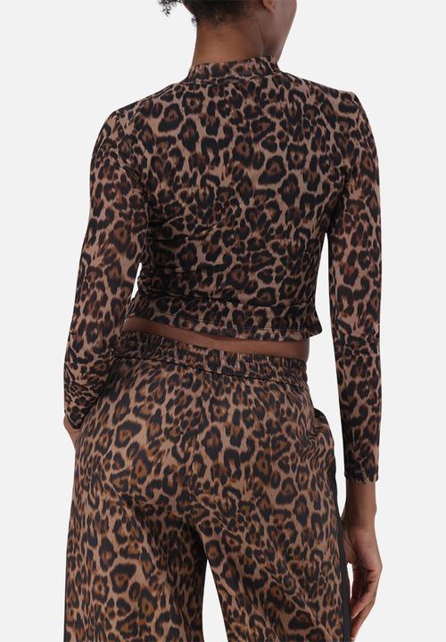 Steve Madden - Ladies alora leopard print mesh top - brown/chocolate