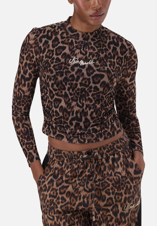 Steve Madden - Ladies alora leopard print mesh top - brown/chocolate