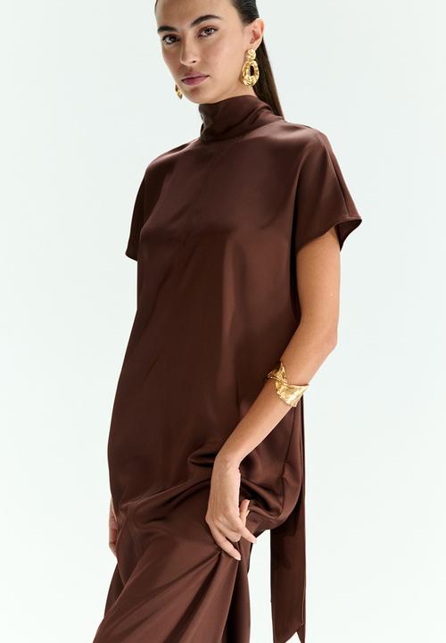 Scarf-detail maxi dress - dark brown