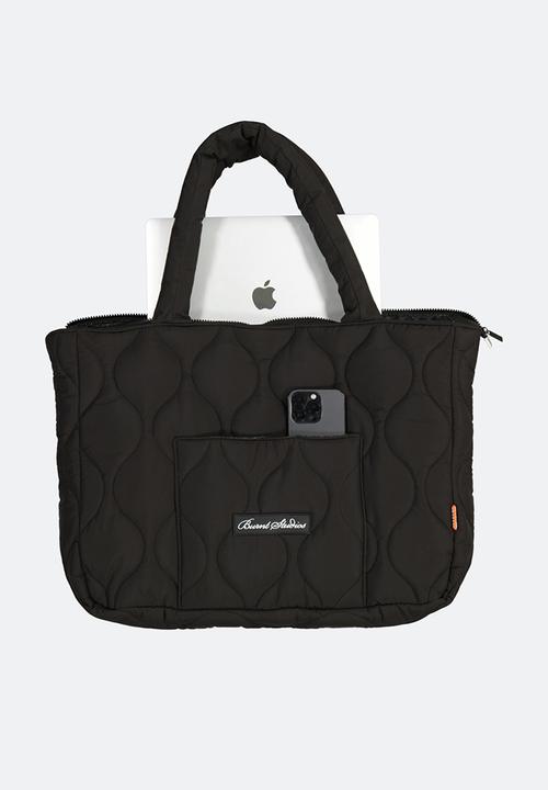 Burnt  - Quilted Tote Bag - Black