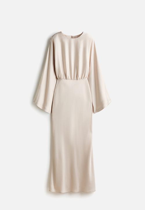 H&M - Shoulder-pad satin dress - light beige