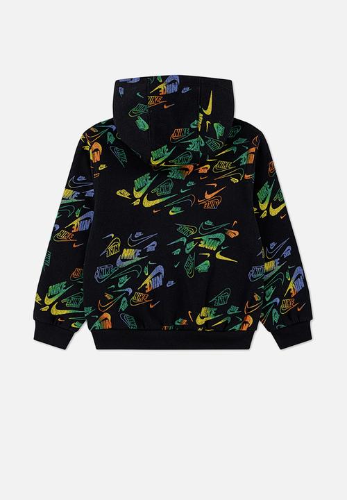 nike all over print hoodie black