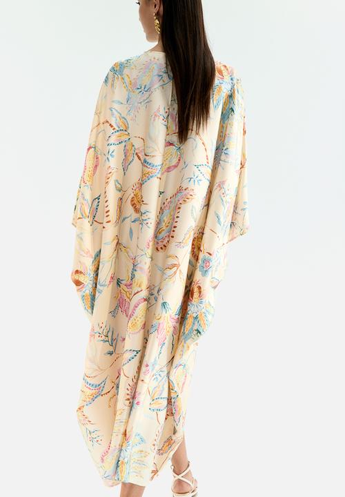 H&M - Satin kaftan dress - Light beige/floral