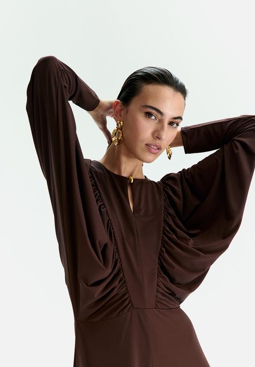 H&M - Gathered jersey dress - dark brown 
