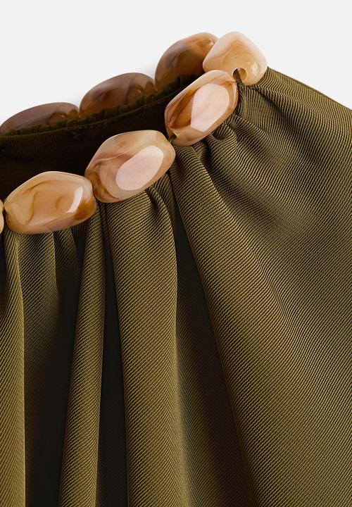 H&M - Bead-detail cape blouse - dark khaki green