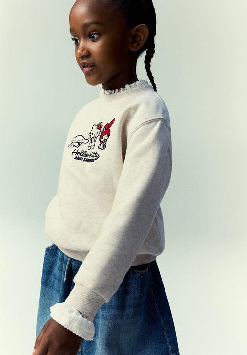 H&M - Motif-detail sweatshirt - light grey melange/hello kitty