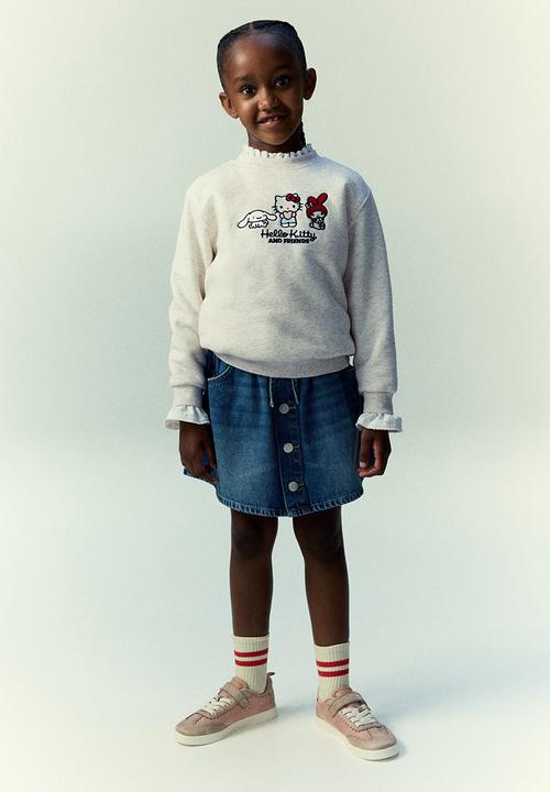 H&M - Motif-detail sweatshirt - light grey melange/hello kitty