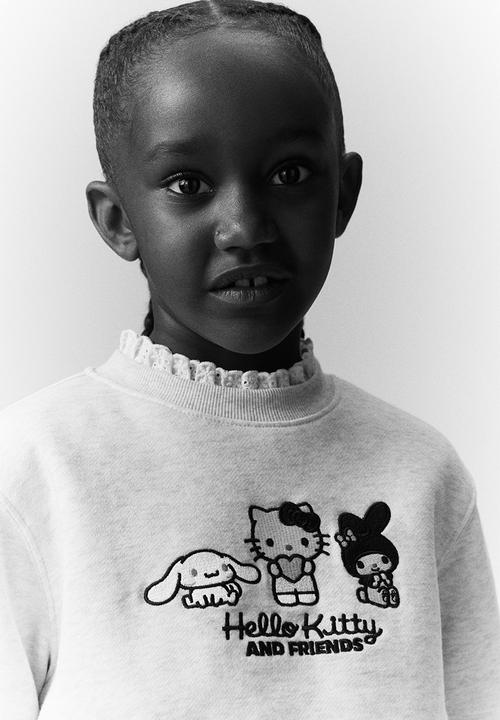 H&M - Motif-detail sweatshirt - light grey melange/hello kitty