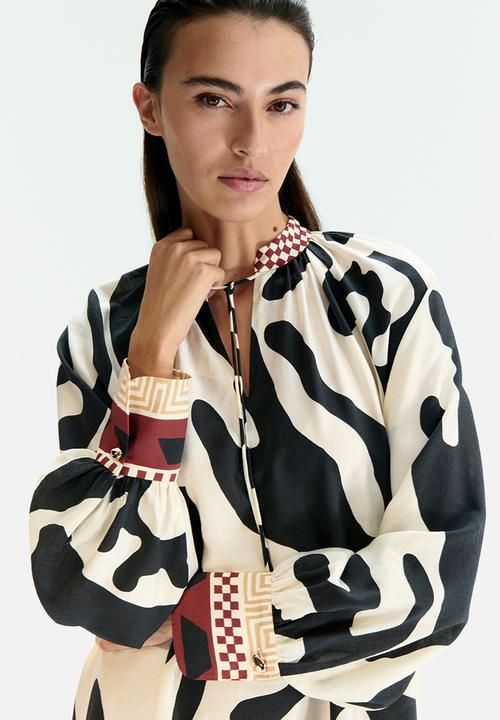 H&M - Loose-fit dress - cream & black patterned