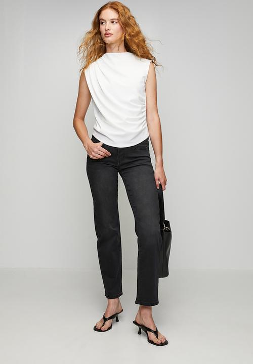 Stella Morgan - Mid Waist Straight Leg Denim Jean - Black