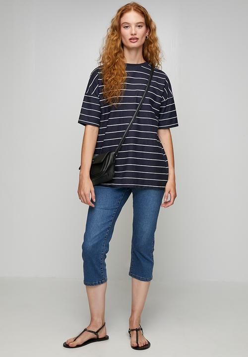 Stella Morgan - Wide Waistband Crop Length Pull On Denim Jegging - Mid Denim