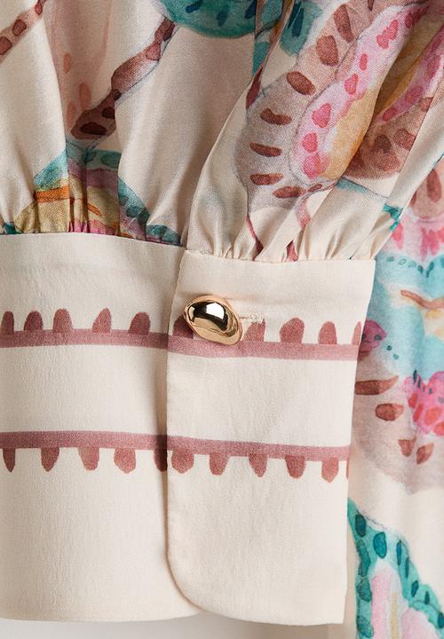 H&M - Loose-fit dress - light beige floral 