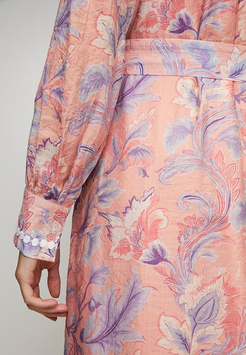 Stella Morgan - L/S Lightweight Button Through Maxi Dress With Belt And Trim Detail - Multi White