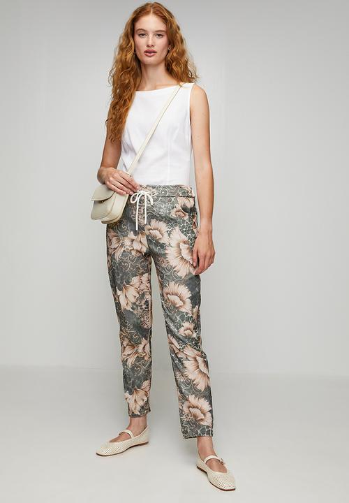 Stella Morgan - Made In Italy Drawcord Printed And Creased Jogger - Beige