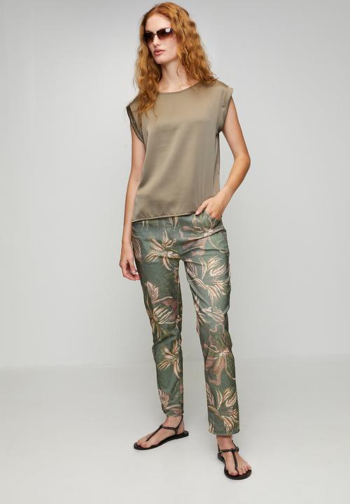 Stella Morgan - Made In Italy Drawcord Printed And Creased Jogger - Khaki